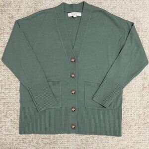 LOFT Green Button Front Cardigan | Size Small
